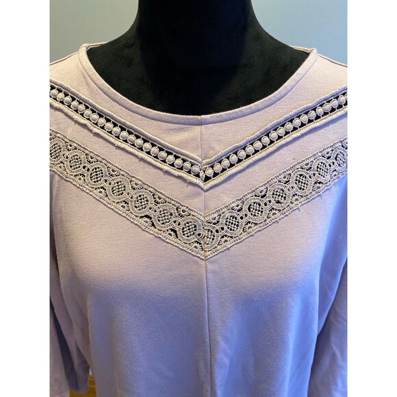 Liz Claiborne Blouse Plus Sz XXL Blush Pink Top Soft Stretchy 3/4 Sleeve  Lace - Picture 3 of 9